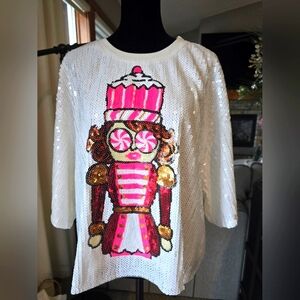 SIMPLY SOUTHERN Preppy Sequins Nutcracker Christmas Holiday Blouse Women’s Large